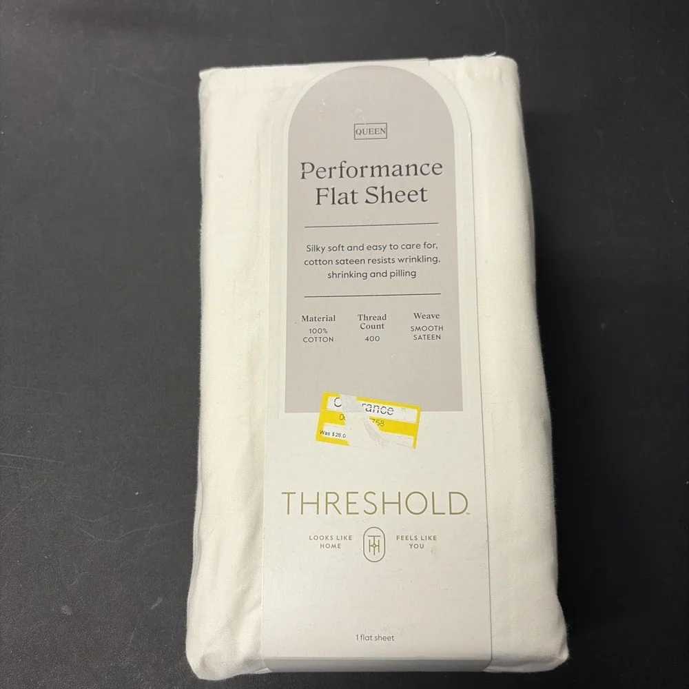 Threshold Queen 400 Thread Count Performance Flat Sheet In Sour Cream NWT 20549